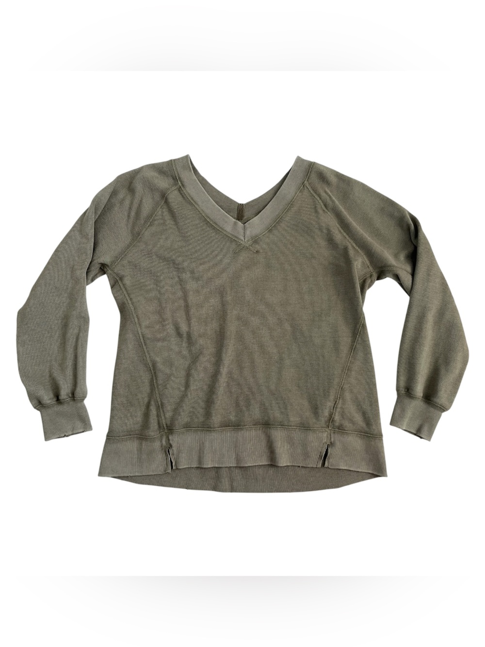 aerie Olive V-Neck Long Sleeve Pullover sweatshirt